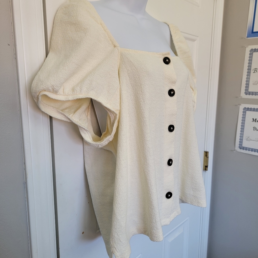 Madewell Jacquard Square Neck Puff Sleeve Button Front Top Ivory Size XL - Picture 4 of 10